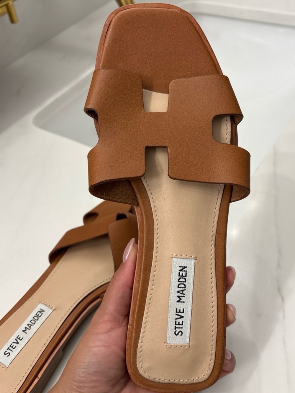 Steve Madden Tan Cutout Slide Sandals - Picture 3 of 4